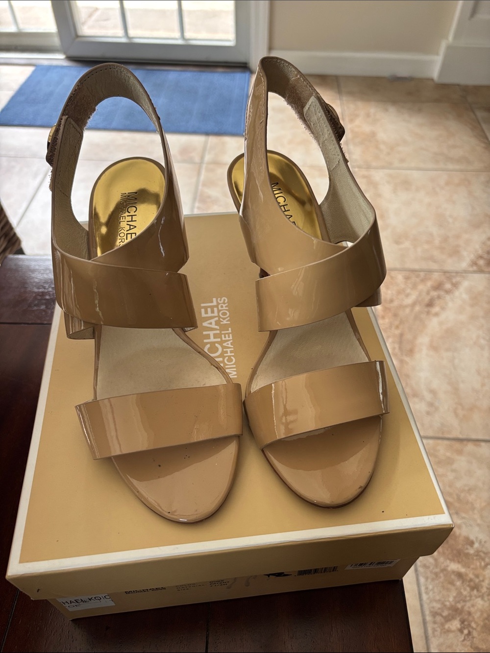 Michael Kors Beige Patent Slingback Sandals